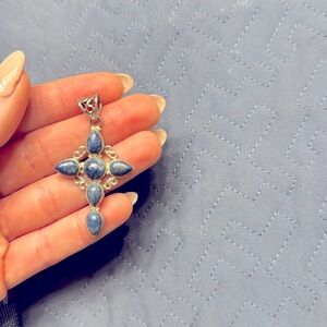 Blue Lapis Sterling Silver cross natural stone pendant